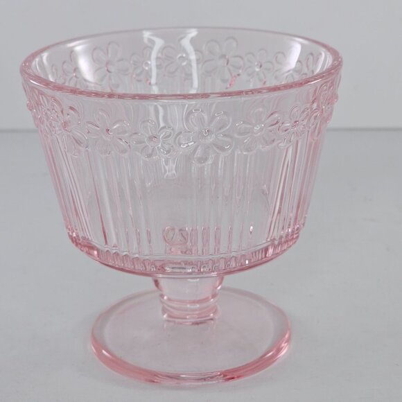 Daisy Flower Glass Dessert Pedestal Cups Set of 4 Blue Green PInk - Picture 6 of 12